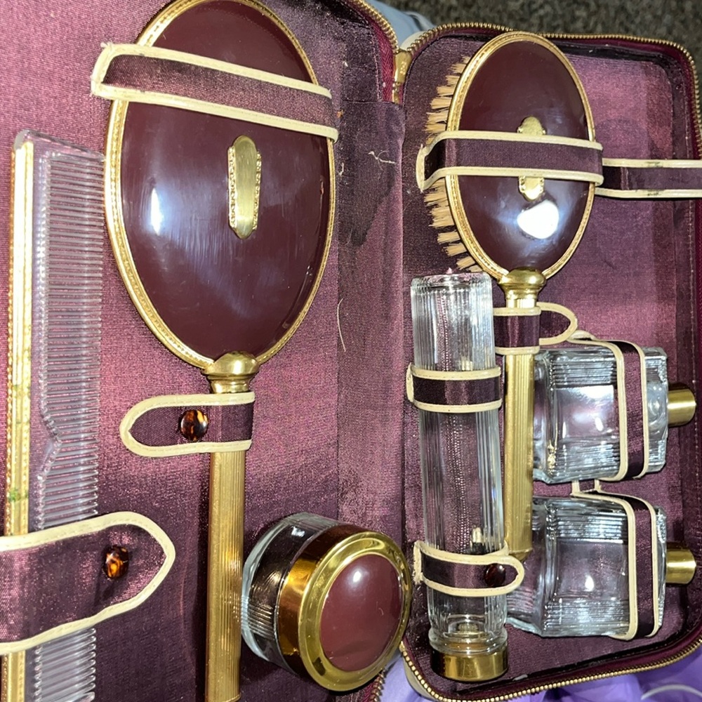 Vintage hair brush, mirror, etc.